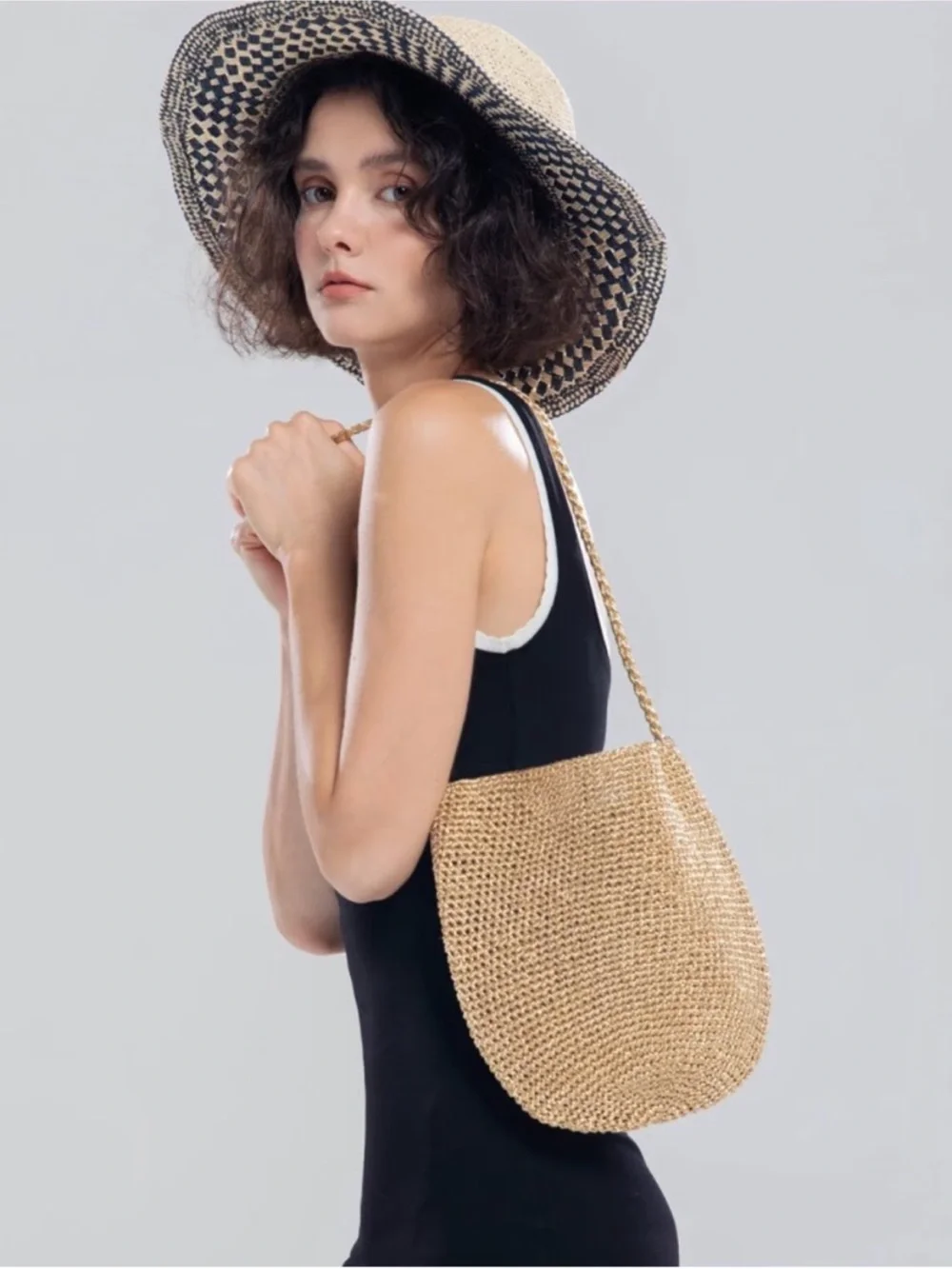 New Evana Cheung Summer Boho Woven Gold Bucket Shoulder Bag